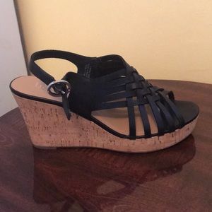 Franco Sarto Black Cork Wedge Sandals